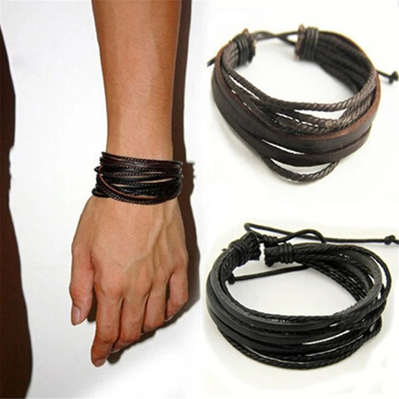 Trendy Leather Bracelets For Men Stainless Steels.