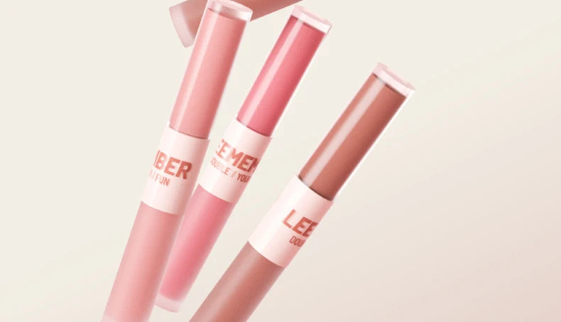 New Update!LEEMEMBER Double-Headed Two Effect Lip Glaze Water Mirror Surface Glossy & Matte Non-Stick Liquid Lip Mud Tint Makeup