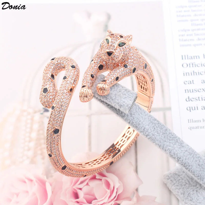 Donia jewelry European and American enamel fierce leopard open bracelet ring fashion luxury domineering AAA inlaid zircon jewelr