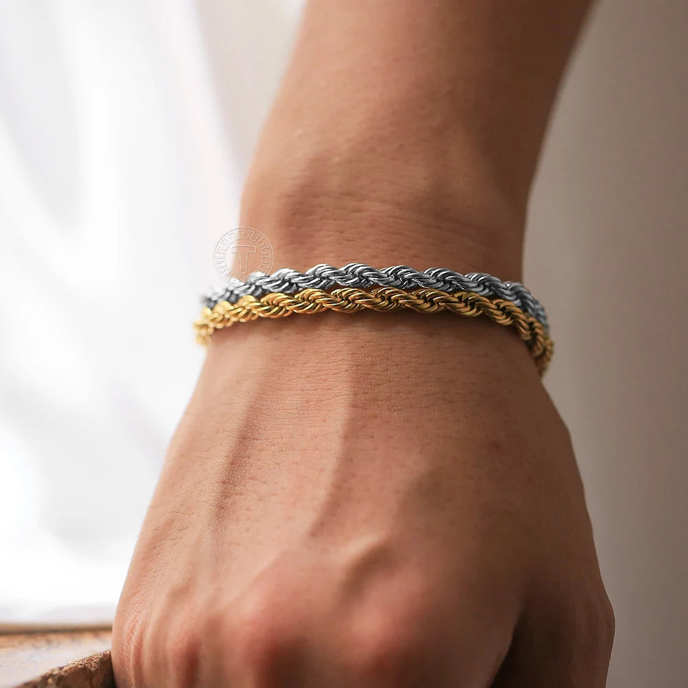 Durable adjustable gold silver rope bracelets.