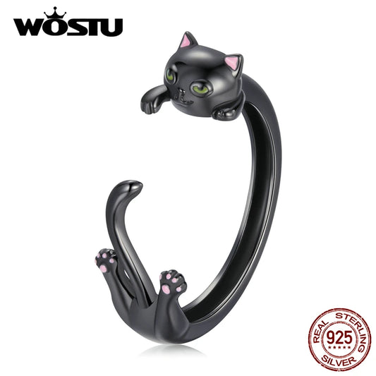 Adjustable Silver Creative Black Cat Engagement.