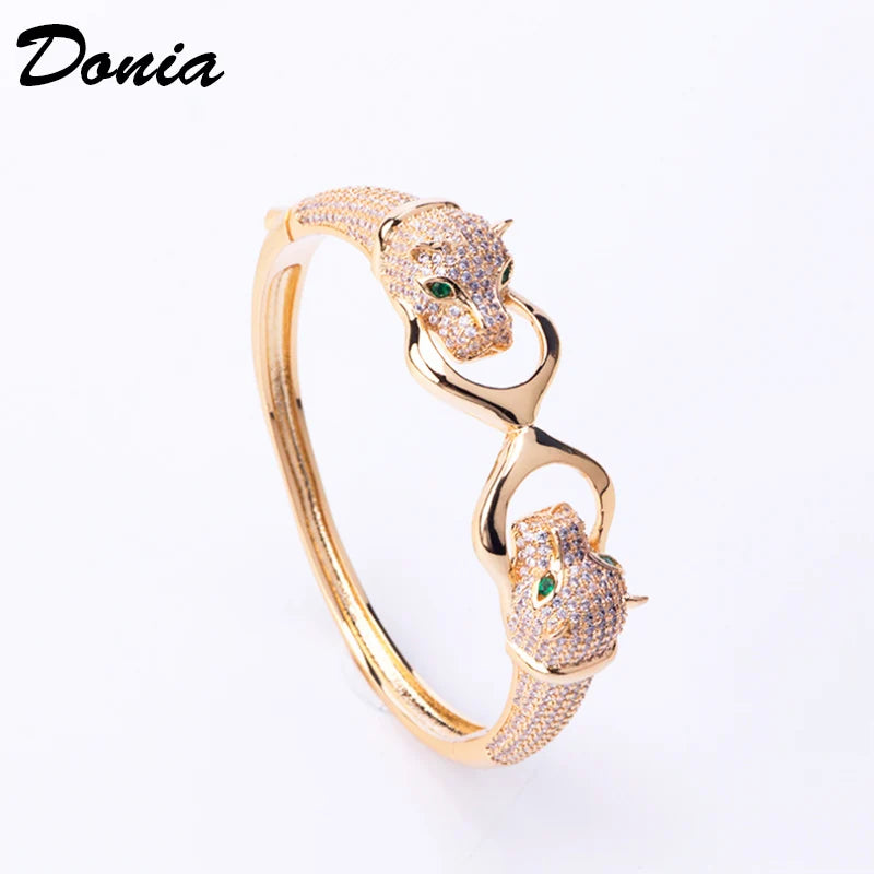 Donia jewelry Personality domineering double-headed leopard bracelet micro-inlaid AAA zircon hot animal bracelet jewelry