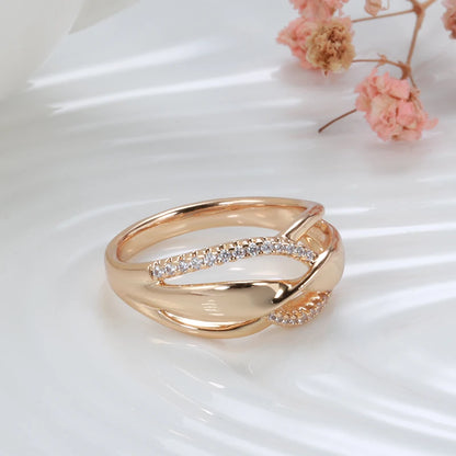 JULYDREAM Fashion Twist Double Zircon Women Rings 585 Gold Color Trendy Party Accessories Modern Wedding Jewelry Hypoallergenic