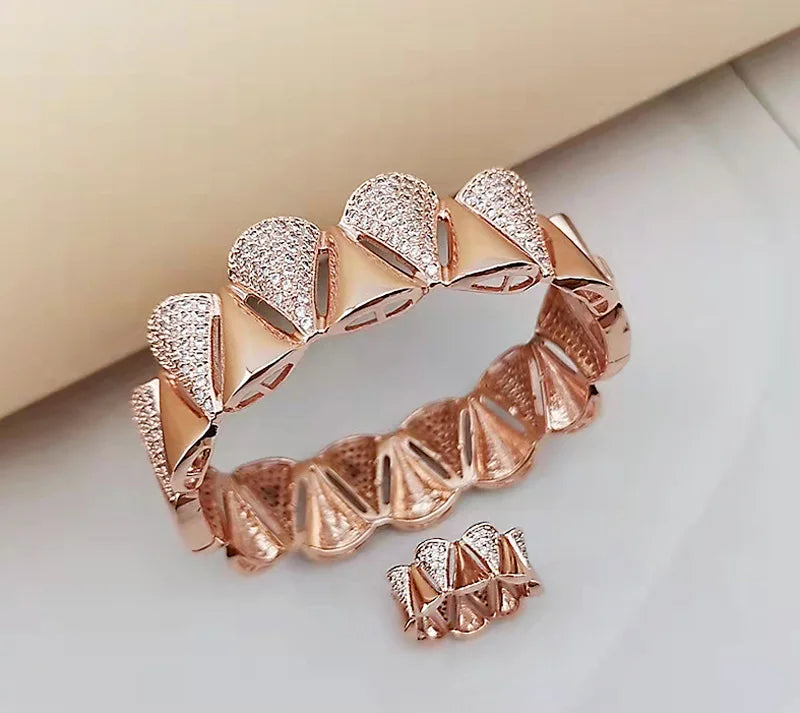 Donia jewelry fashion fan-shaped micro-inlaid AAA zircon bracelet set creative opening ladies bracelet set