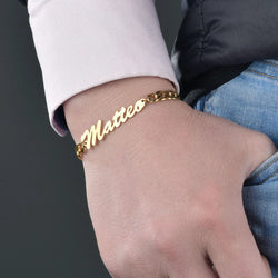 Custom Personalized Name Bracelet Stainless Steel Charms Handmade  Cuban Chain Engraved Handwriting NK Bangle Gift