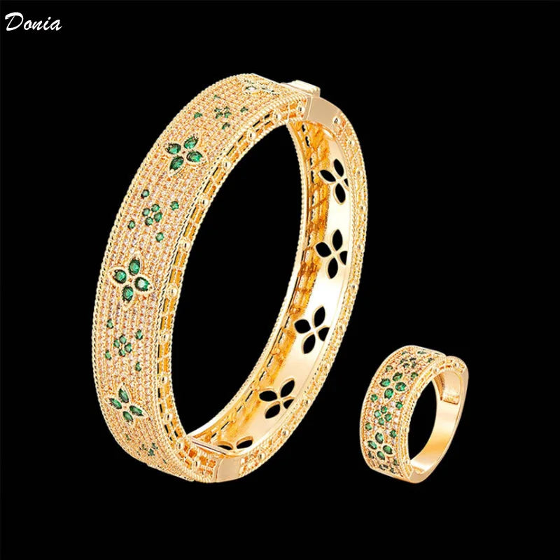 Donia jewelry Fashion hot selling flower bracelet micro inlaid AAA Zircon Bracelet Ring Set luxury new classic Bracelet Ring Set