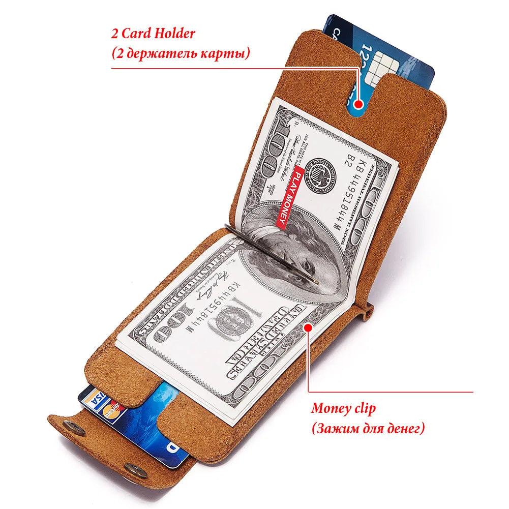 Vintage New Men Money Clip Wallet Genuine Leather Fashion Business Credit Card Money Holder Purse Male Clip Case Cuzdan Portfel