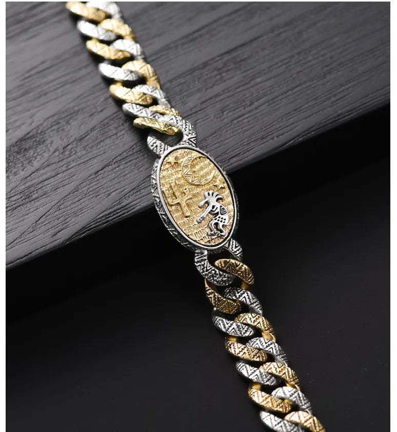 BOCAI New solid s925 sterling silver man bracelet vintage Thai silver wide version domineering trendy human chief bracelet