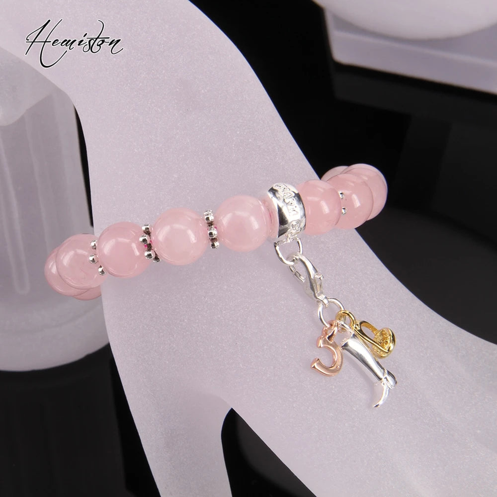 Rose Pink Quartz Bead, Bead Bracelet.