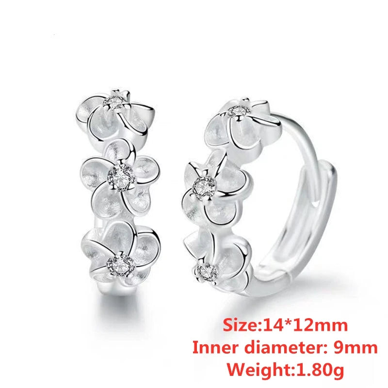 DOTEFFIL 925 Sterling Silver Small Rose Flower Round Hoop Earring AAA Zircon For Women Female Charm Engagement Wedding Jewelry