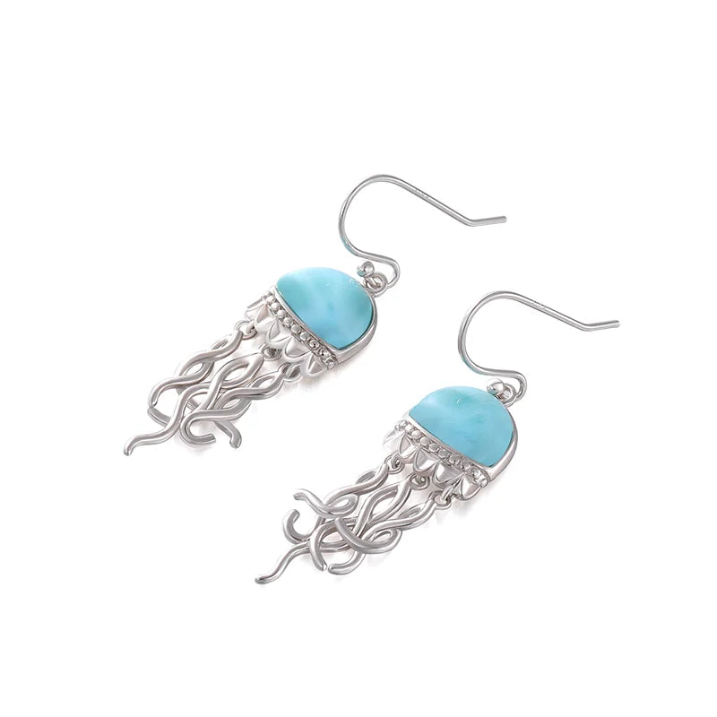 Silver Sea Life Jellyfish Earrings with Larimar.