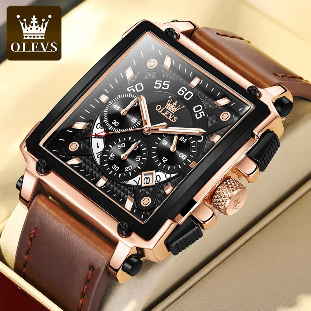 OLEVS Top Brand Male Watches Square Quartz Watch Watch For Men Waterproof Leather Strap Sport Clock Male Relogio Masculino