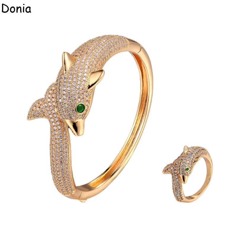 Donia jewelry fashion dolphin copper micro-inlaid AAA zircon bracelet set creative opening ladies ring set