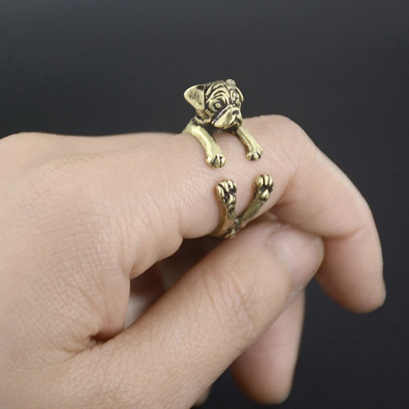 New Vintage Doho Tiny Pug Dog Ring.