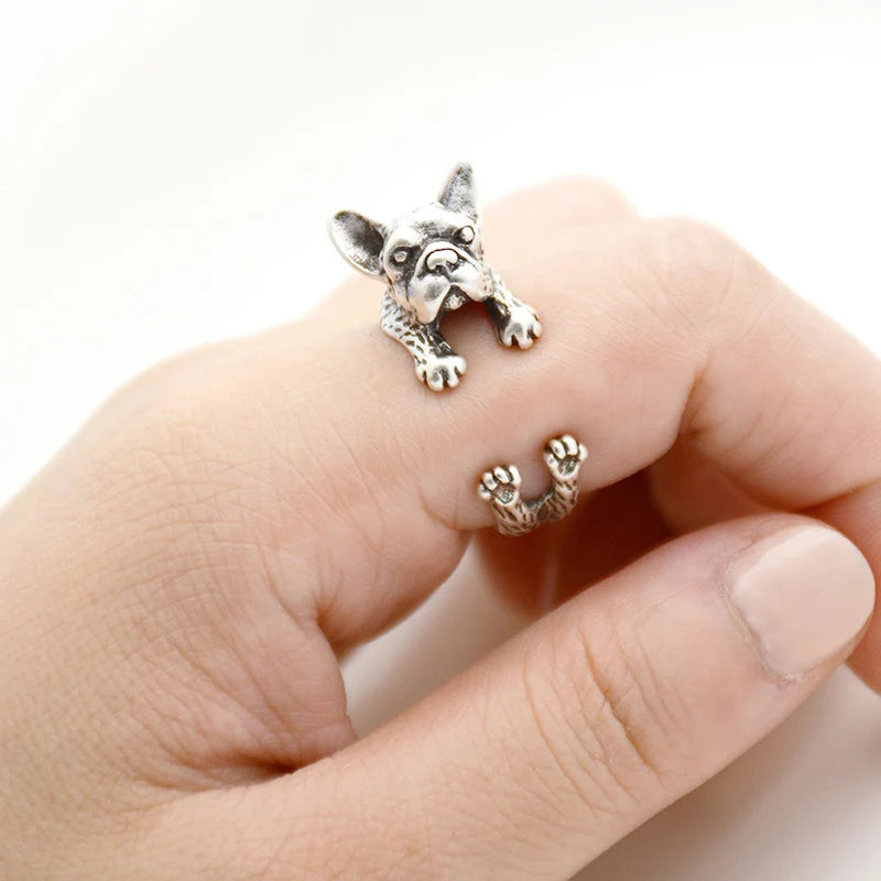 Retro Punk French Bulldog Ring For Women Men.