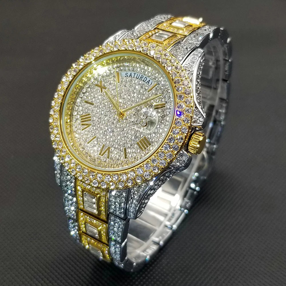 MISSFOX Diamond Mens Watches Luxury Silver.