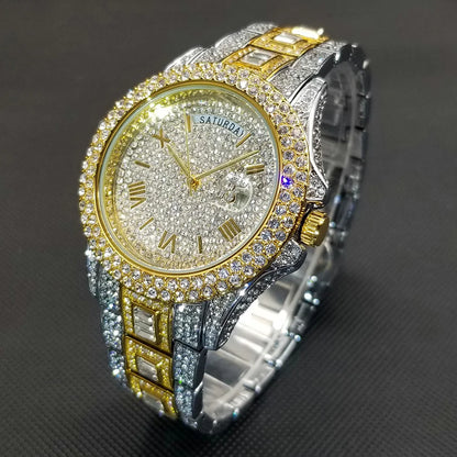 MISSFOX Diamond Mens Watches Luxury Silver.