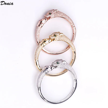 Donia Jewelry European and American retro copper luxury AAA zircon leopard bracelet ring set men&