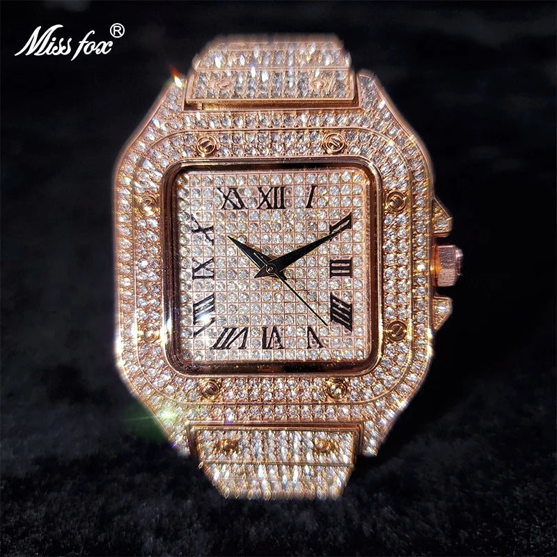 Dropshipping Gold Men Watch Ice Out Lab Diamond Square Watches for Male Waterproof Hip Hop bling bling Cool Hour Gift Wholesale