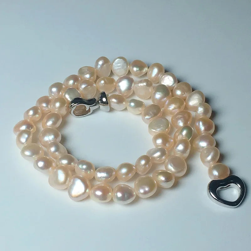 Natural Baroque Pearl Necklace - 7-8mm Real Freshwater Pearl.