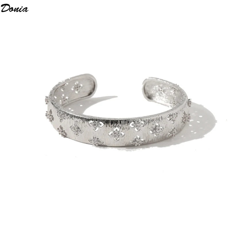 Donia jewelry European and American fashion brushed four-leaf flower bracelet titanium steel open ladies bracelet