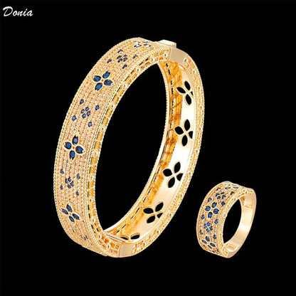 Donia jewelry Fashion hot selling flower bracelet micro inlaid AAA Zircon Bracelet Ring Set luxury new classic Bracelet Ring Set