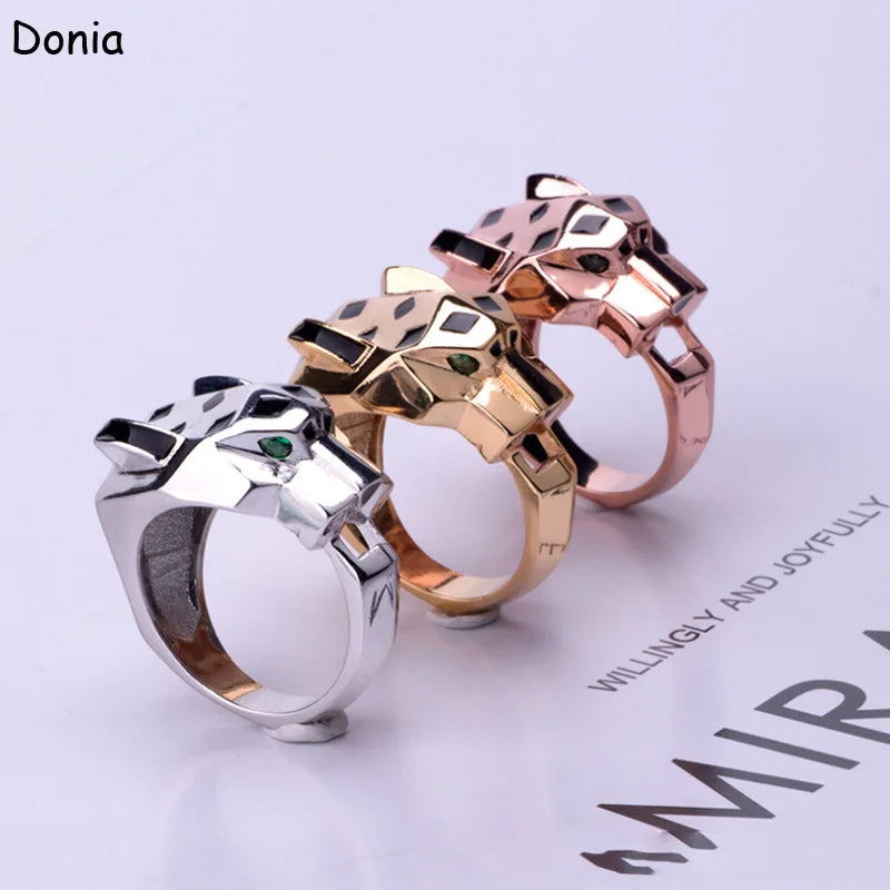 Donia jewelry European and American fashion enamel leopard head ring inlaid with AAA zircon luxury leopard head jewelry