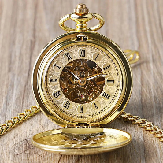 Full Gold Color Skeleton Pocket Watch