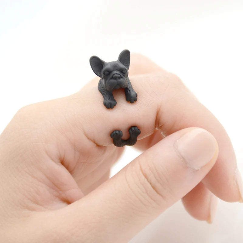 Retro Punk French Bulldog Ring For Women Men.