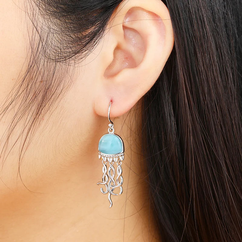 Silver Sea Life Jellyfish Earrings with Larimar.