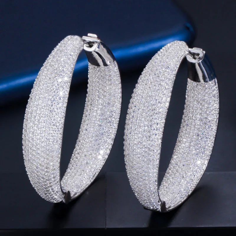 Zlxgirl jewelry Brand Dubai Gold color Micro Pave Cubic Zirconia Round Big Statement Hoop Earrings brand women's wedding earing