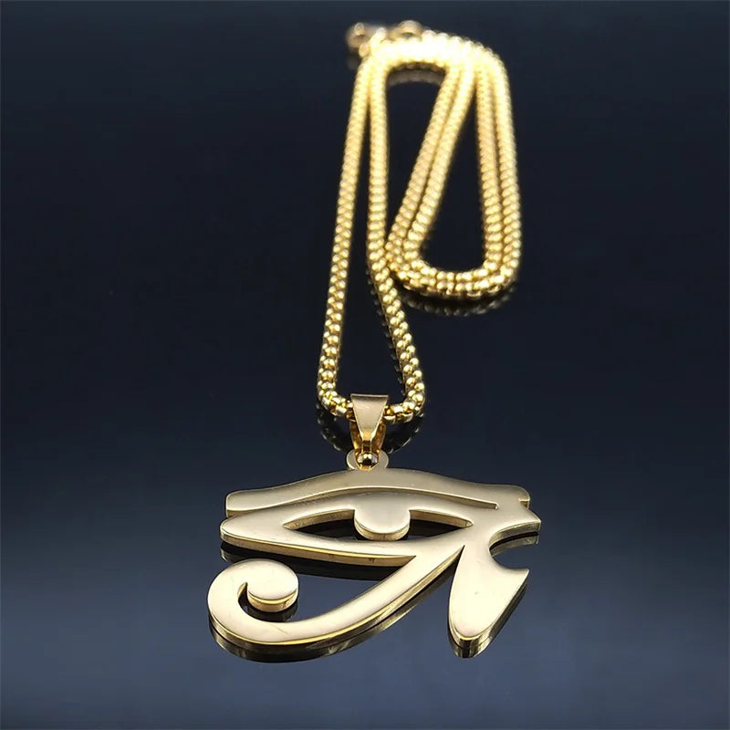 Stainless Steel Egyptian Eyes Chain Necklaces Men Statement Mythology Eye of Ra Horus Symbol Necklace Jewelry bijoux femme N4540