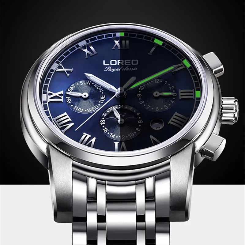 LOREO Top Brand Luxury Sapphire Waterproof Stainless Steel Watch.