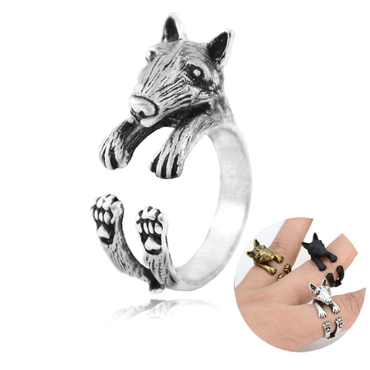 Vintage 3D Bull Terrier Anel Love Ring.