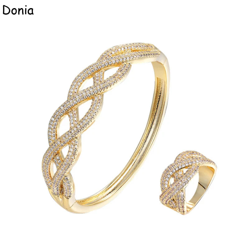 Donia Jewelry Fashion Chain Copper Micro-inlaid AAA Zircon Bracelet Set Creative Luxury Ladies Ring Set