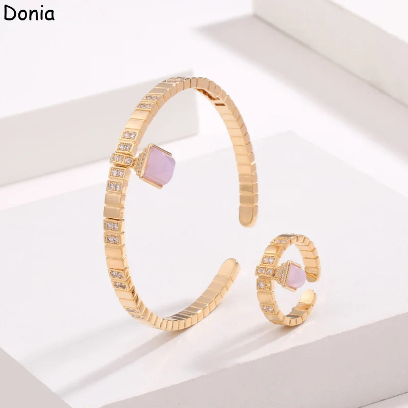 Donia jewelry European and American fashion copper micro-inlaid AAA zircon gemstone bracelet set creative luxury open ring set