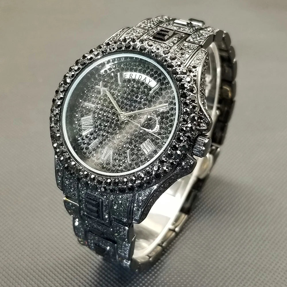 MISSFOX Diamond Mens Watches Luxury Silver.