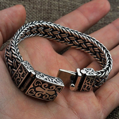 New Real Solid S925 Pure Silver Bracelet for Man Personality Woven Bracelet Domineering  Retro Fashion Holiday Gifts