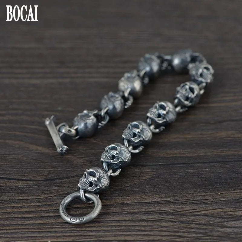 New 100% True Solid S925 Silver Jewelry  Removable Skull Detachable Taro Men's Bracelet Fashion Holiday Gifts