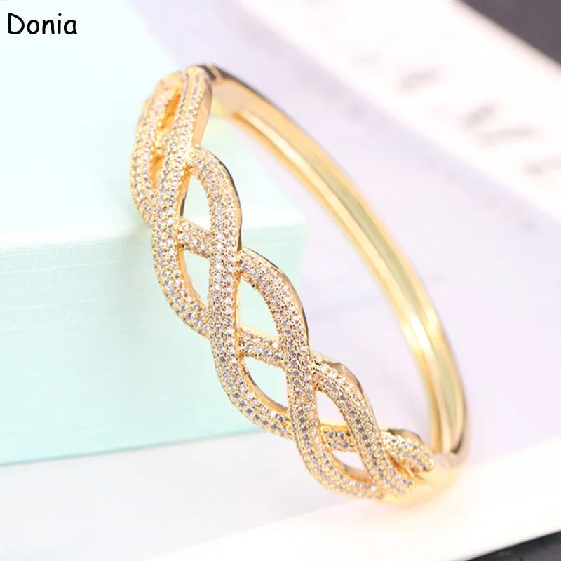 Donia Jewelry Fashion Chain Copper Micro-inlaid AAA Zircon Bracelet Set Creative Luxury Ladies Ring Set