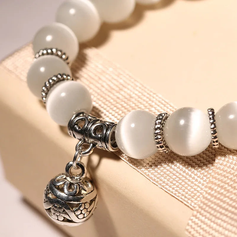 Fashion White Opal Crystal Beaded Bracelets for Women.