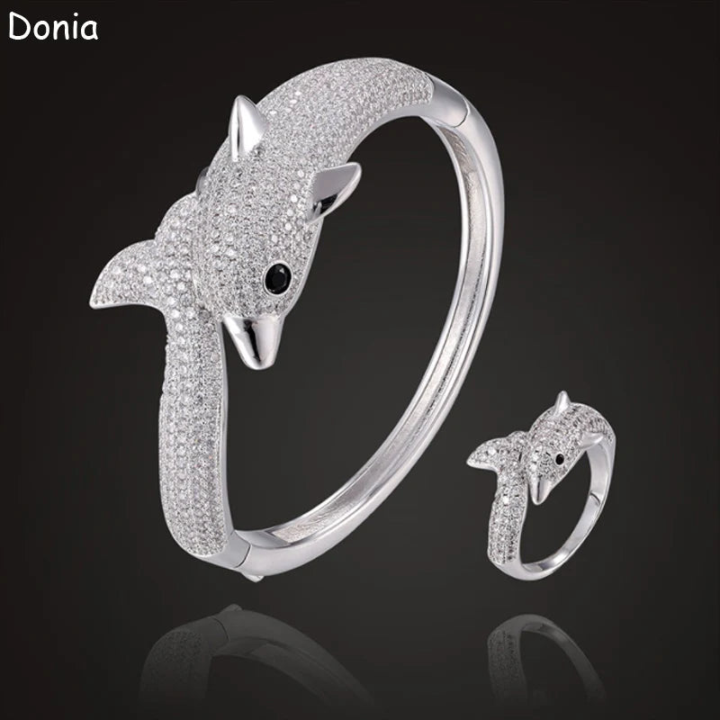 Donia jewelry fashion dolphin copper micro-inlaid AAA zircon bracelet set creative opening ladies ring set