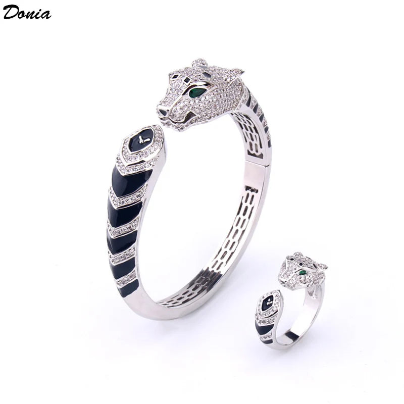 Donia Jewelry European and American new domineering luxury animal bracelet ring set enamel gold-plated leopard bracelet set