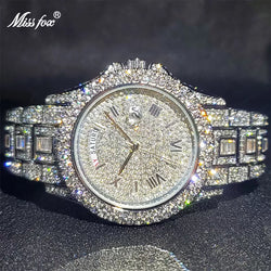 Relogio Masculino Luxury MISSFOX Ice Out Diamond Watch Multifunction Day Date Adjust Calendar Quartz Watches For Men Droshipping