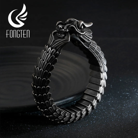 Fongten Dragon Link Chain Bracelet Men Biker Viking Stainless Steel Punk Mens Old Metal Vintage Bangles Jewelry Gift 2020