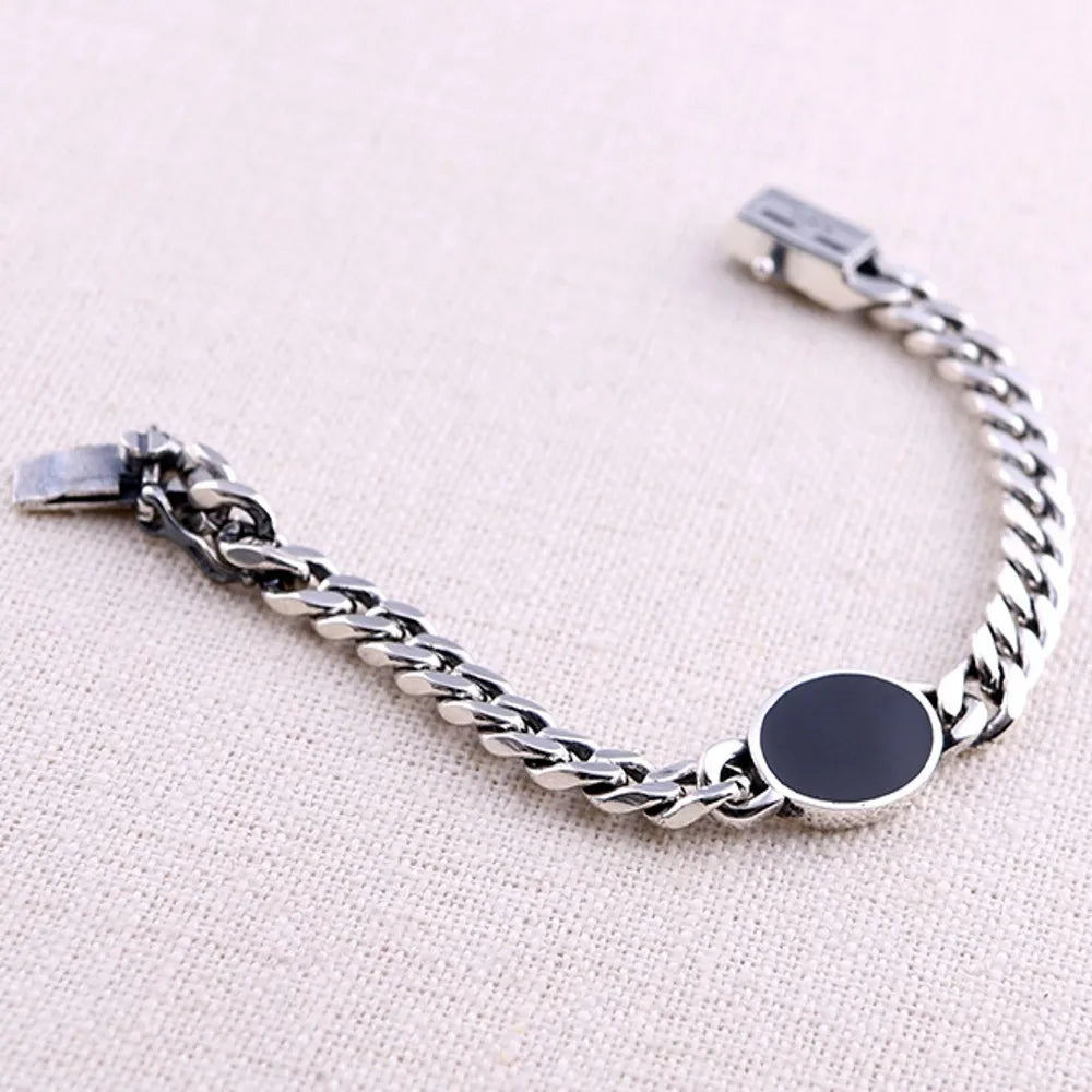 2022 S925 Silver Vintage Black Oval Bracelet.