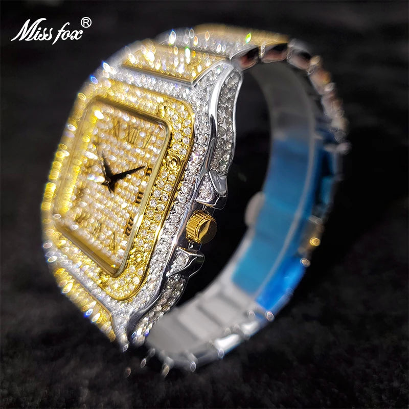 Dropshipping Gold Men Watch Ice Out Lab Diamond Square Watches for Male Waterproof Hip Hop bling bling Cool Hour Gift Wholesale