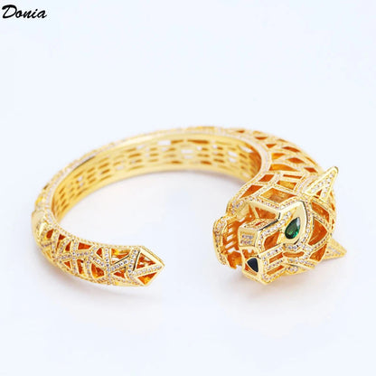 Donia Jewelry Fashion domineering exaggerated leopard hollow bracelet micro-inlaid AAA zircon bracelet unisex open bracelet