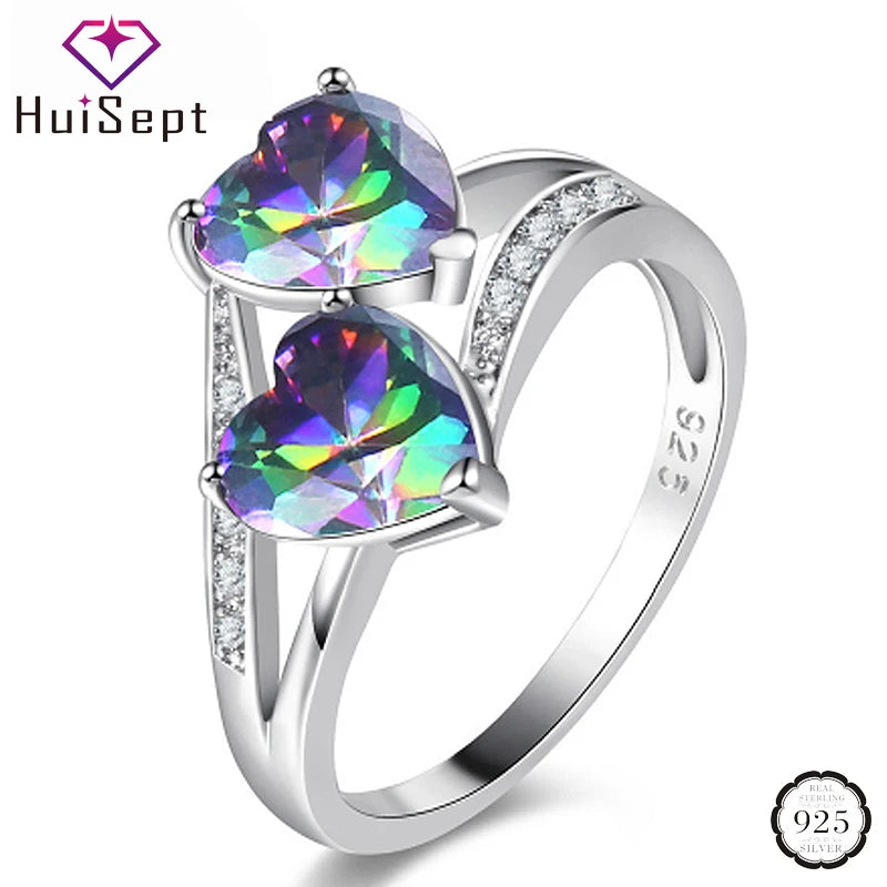 HuiSept Fashion Silver 925 Ring Jewelry Heart-shape Topaz Sapphire Ruby Zircon Gemstones Rings for Women Wedding Party Wholesale