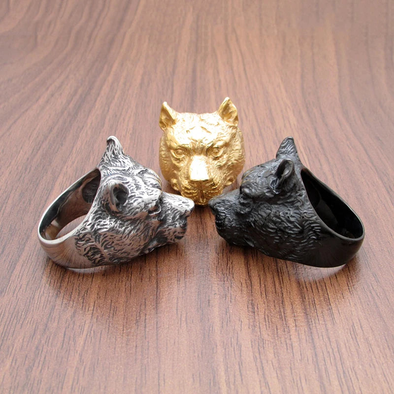 Punk Golden Plated Pit Bulldog Dog Rings.